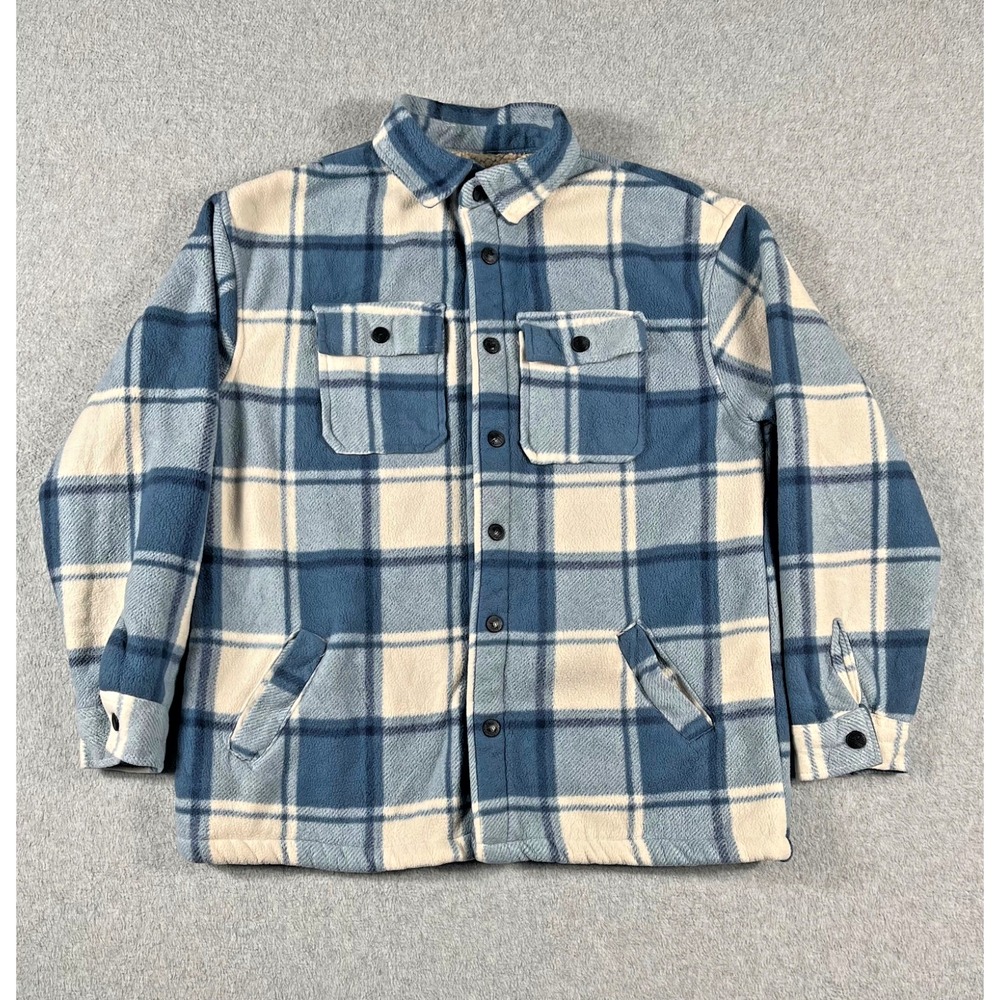 Tony Hawk Boys Jacket L 14/16 Blue Plaid Fleece Sherpa Lined Shacket Shirt Coat